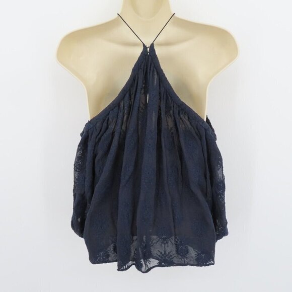 Rebecca Taylor Womens 6 Blue Embroidered Cold Shoulder Flowy Blouse Shirt Top - Picture 5 of 11